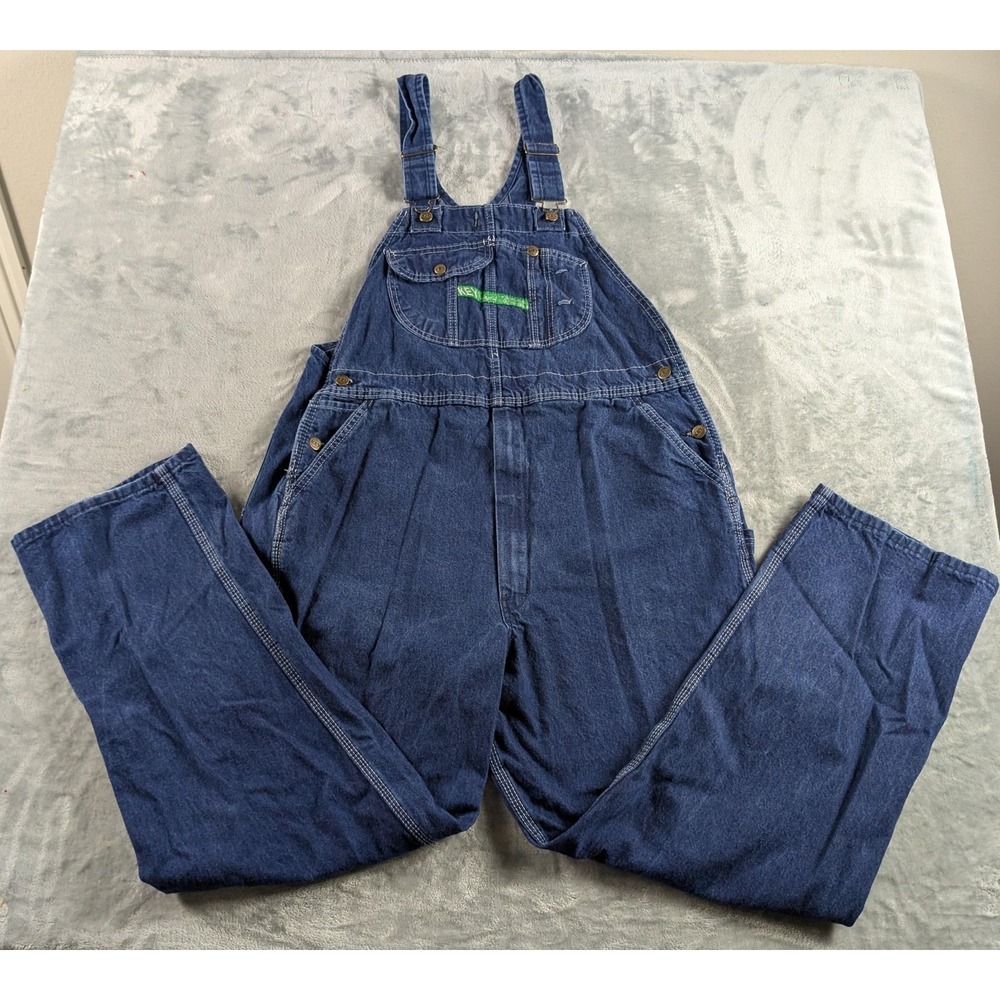 Key Denim Bib Overalls Mens 40x32 Blue Relaxed Straight Leg Workwear Utility